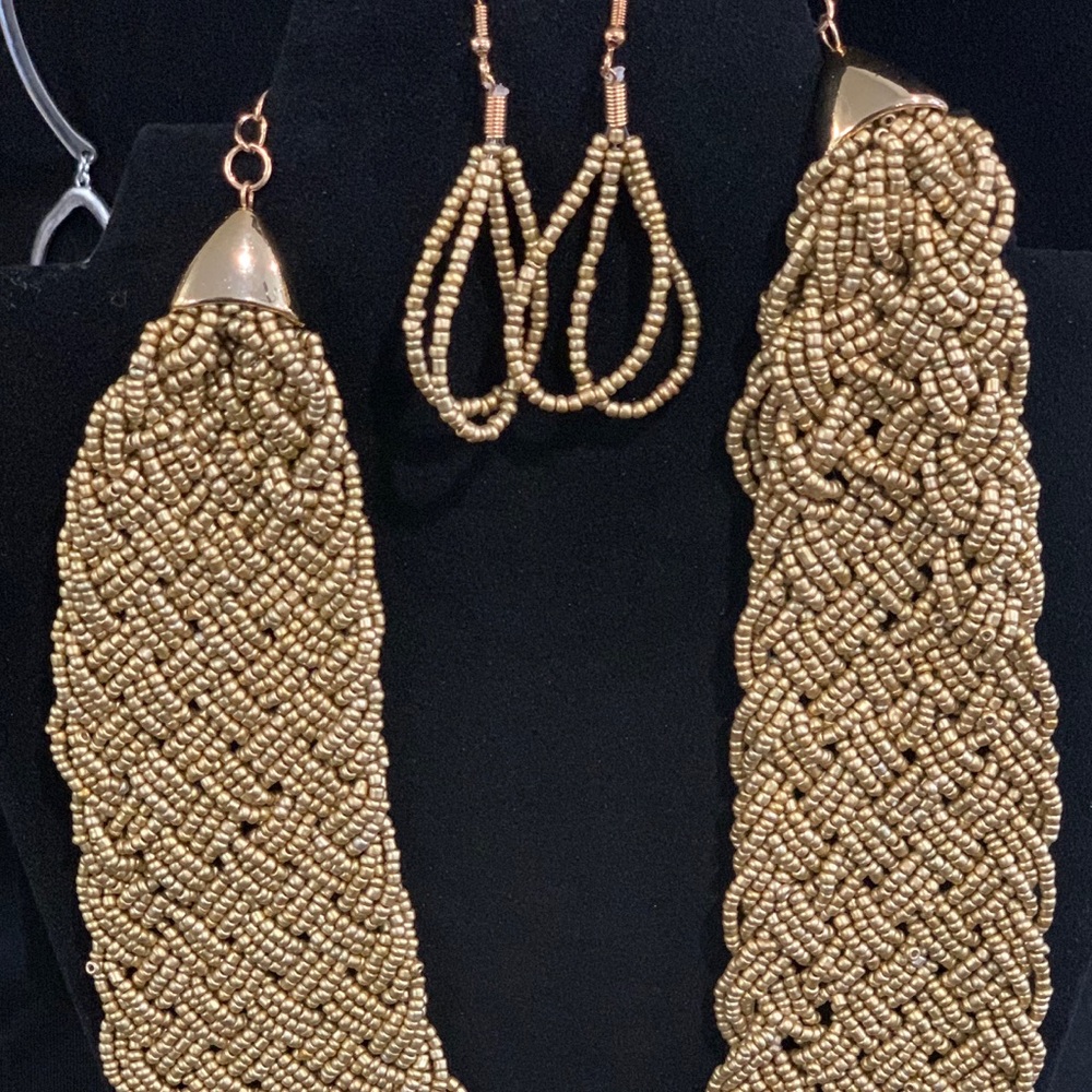 Gold Beaded Statement Necklace